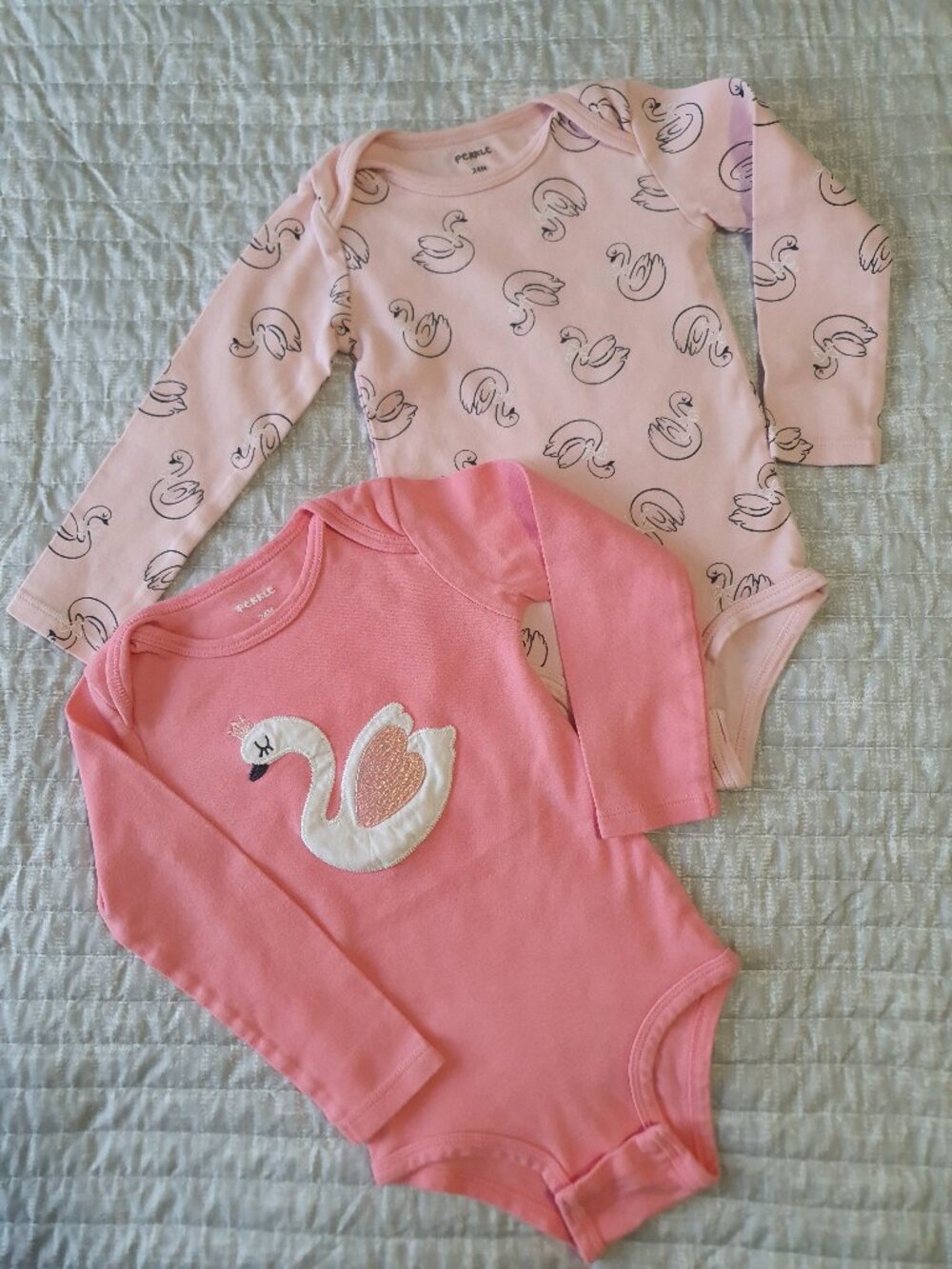 Pekkle Swan Bodysuits Size 24 Months Cotton Long Sleeve Pink Onepieces